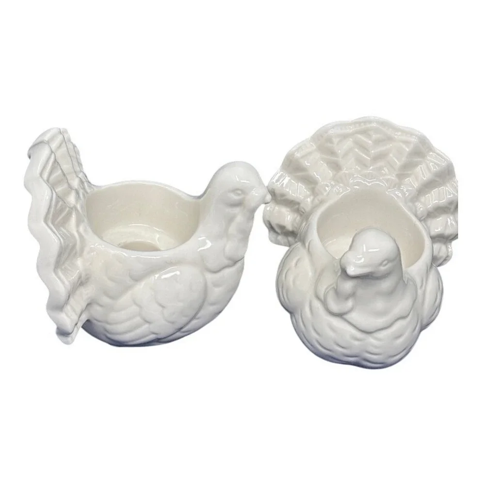 Yankee Candle Co Set of 2 White Ceramic‎ Turkey Candle Holders